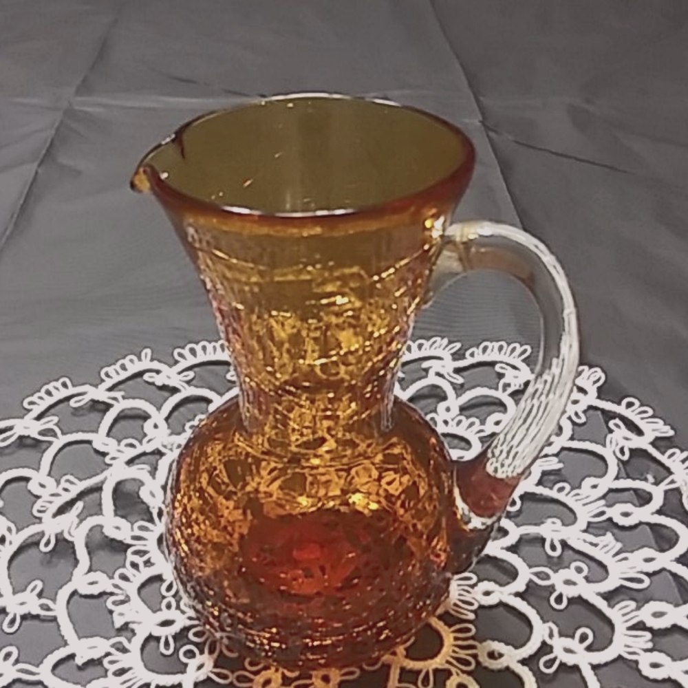 Vintage Miniature Crackle glass pitcher